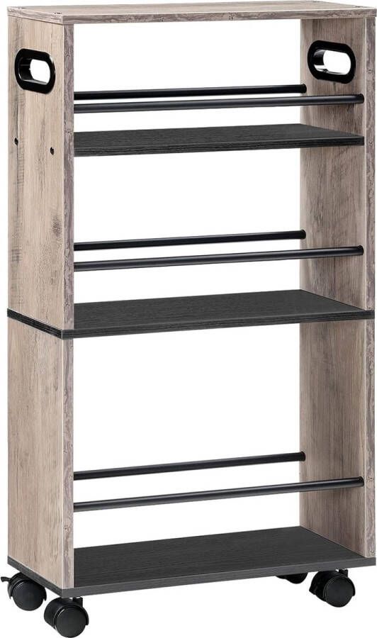 Smalle serveerwagen 45 x 15 x 80 cm keukentrolley met 3 niveaus keukenrek met 360° draaibare wielen en leuningen gemakkelijk te monteren stabiel industrieel Greige