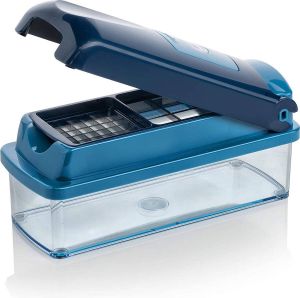Smart (14-delig) in blauw groentesnijder voor blokjes pennen schijven strepen en kwarten incl. receptenboekje slasnijder mandoline komkommerschaaf