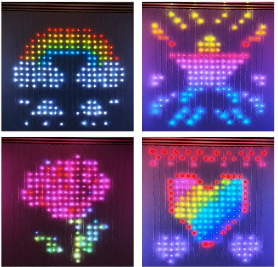 Smart Lichtgordijn LED Gordijn 400 Leds Smart App Gordijnverlichting Led String Licht IP65 Waterdicht Programmeerbaar Patroon En Tekst 2x2 Meter Kerst Bruiloft Slaapkamer Decor