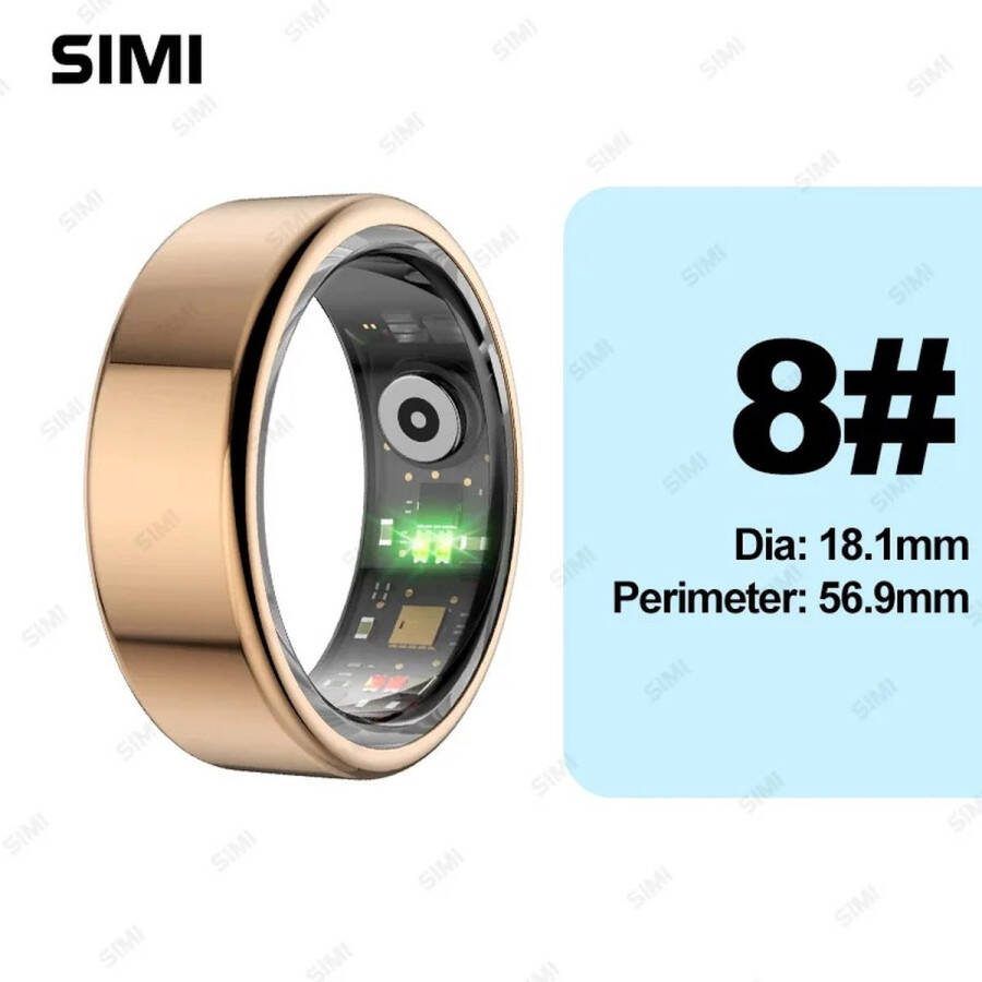 Smart Ring Mannen Vrouwen Hartslag Bloed Zuurstof Slaap Gezondheid Monitor Waterdicht Sport Activiteit Fitness Tracken Ring Voor Android IOS 2024 Goud Maat 8: 56.9mm