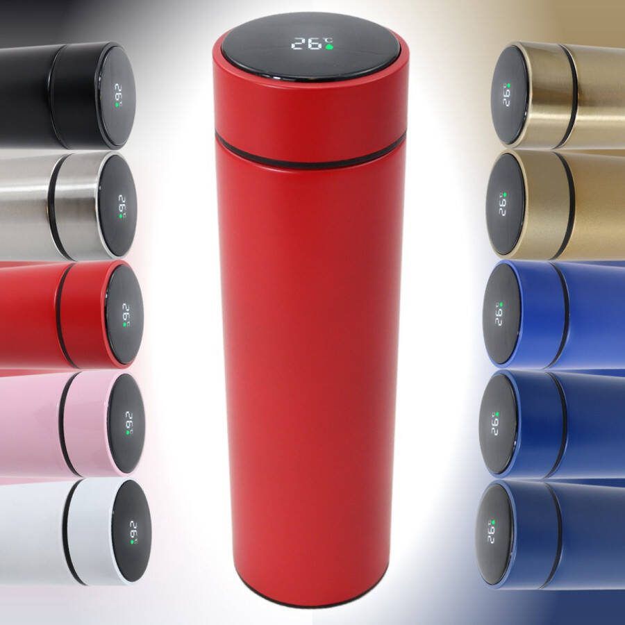 Smart Thermoskan Glossy Red Met thee kruiden houder Rode luxe thermos kan RVS Met ingebouwde temperatuurmeter Luxe thermos container rood Voor koffie thee en andere warme dranken 500 ml
