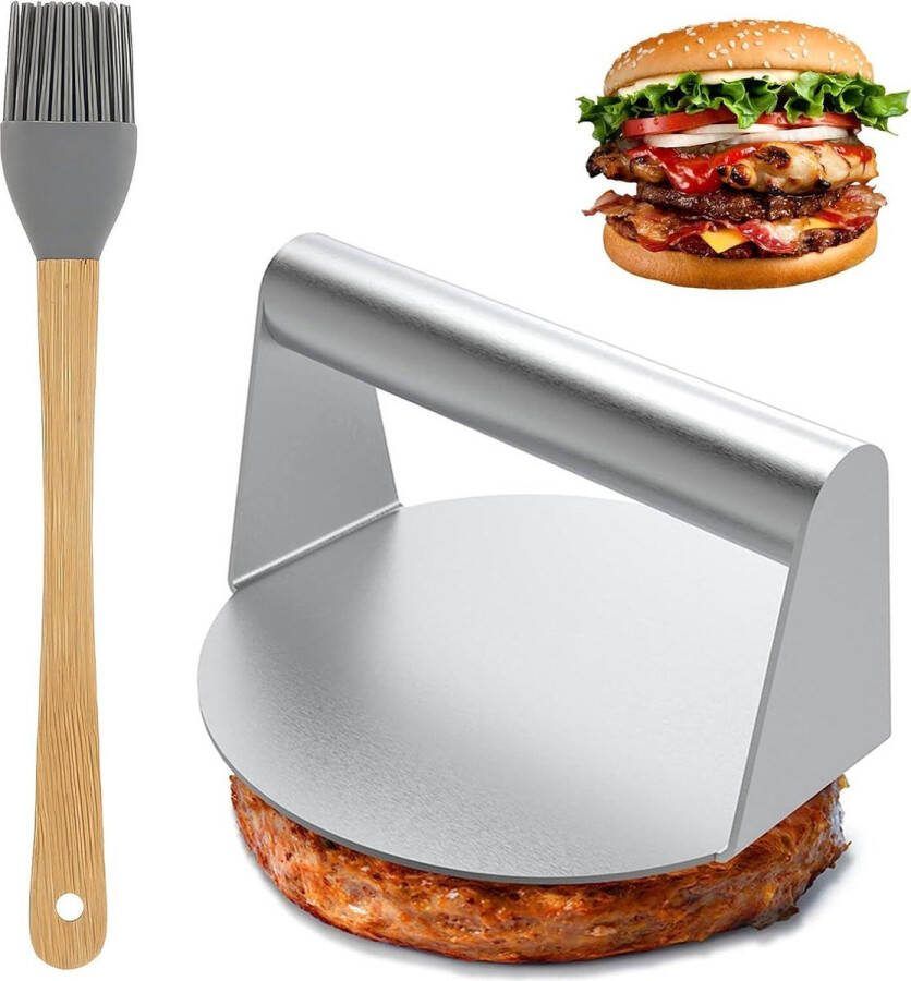 Smash Burger Pers 145 cm Roestvrijstalen Hamburgerpers Met olieborstel Voor biefstuk en patat Hamburgermaker voor bakplaat grill Geschikt voor biefstuk panini's flatbreads en sandwiches smash burger