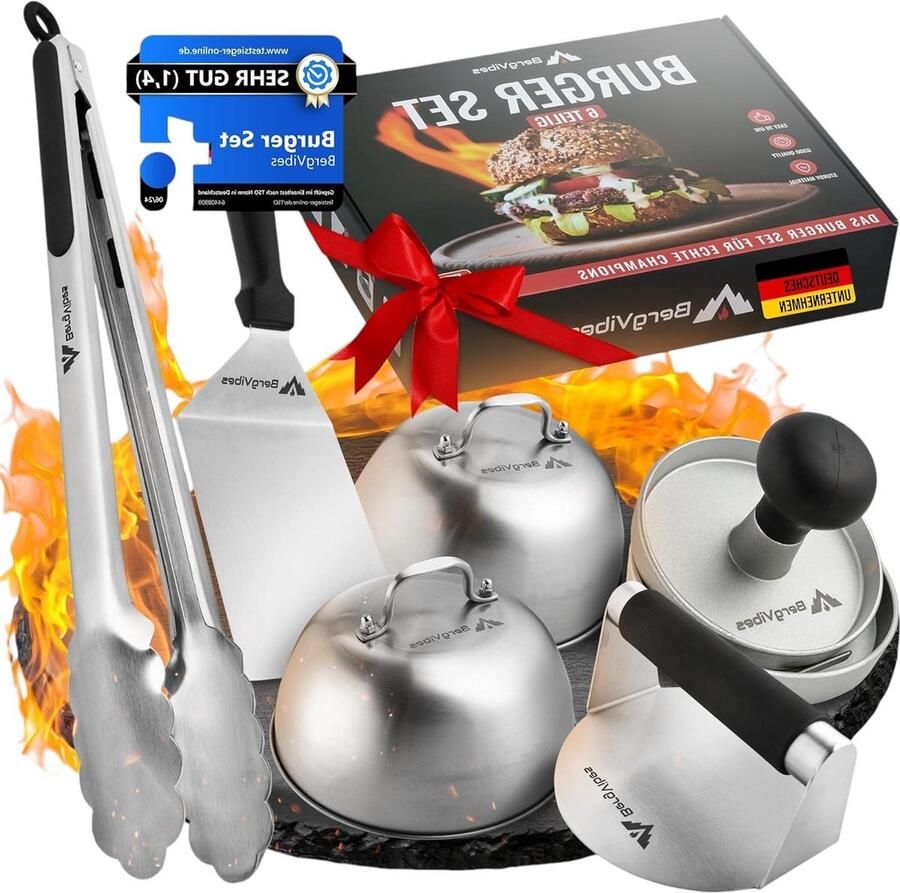 Smash Burgerset 6-delig voor plancha grillplaat gasgrill of grill 2 x hamburgerbel Patty pers smasher spatel grilltang de ideale cadeauset kookbenodigdheden voor thuis in html smash burger