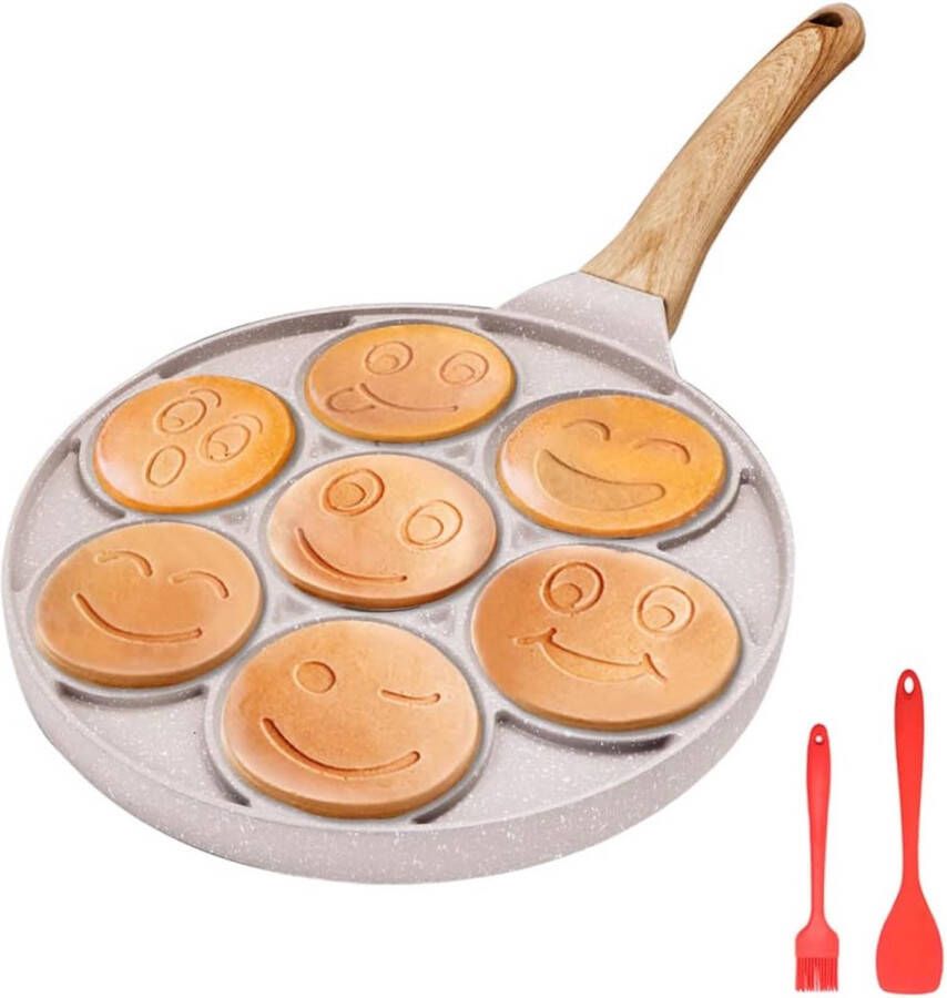 Smiley gezicht pannenkoekenpan pannenkoek koekenpan antiaanbaklaag 7 gaten mini pannenkoekenmaker voor kinderen crêpe pan 26cm wit