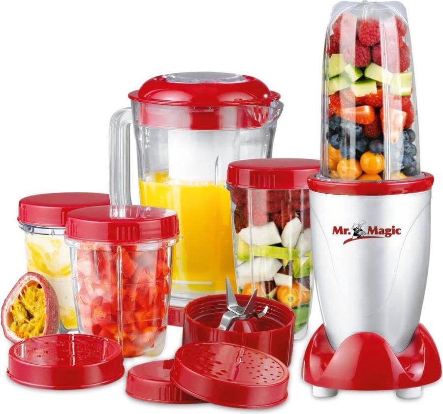 Smoothie Maker 18-delige set Standmixer incl. 4 to-go bekers met deksels 2 mesopzetstukken en sapcentrifuge zeef Accessoires vaatwasmachinebestendig en lekvrij [400W]