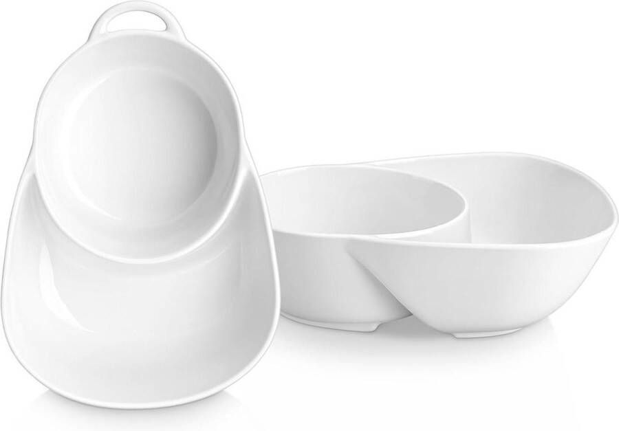 Snack & Dip Bowls Set van 2 Verdeelde kommen voor het scheiden van ontbijtgranen en melk Magnetron- en vaatwasmachinebestendig Wit