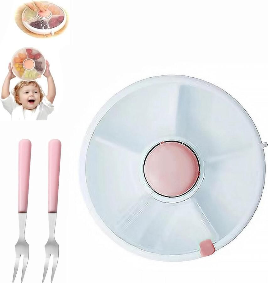 Snack Spinner Snack Spinner Snackbox met vakken Snack Spinner Box Snack Spinner Snack Spinner Snackbox met vakken Snackbord voor onderweg 2 stuks vorken (roze)