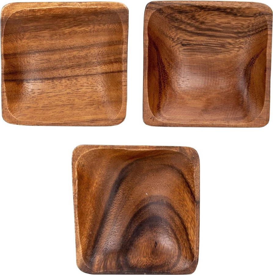 Snackborden klein set van 3 10 x 10 cm acaciahouten natuur tafeldecoratie houten schaal decoratieve schaal keukenschaal opslag