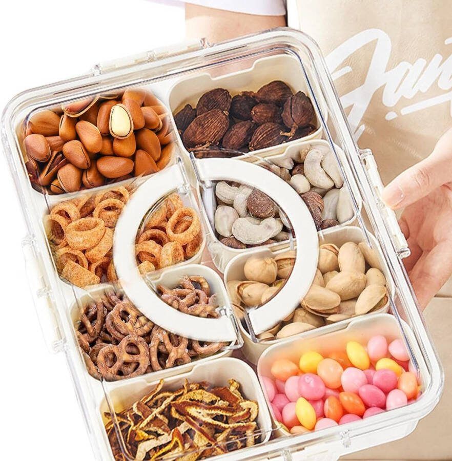 Snackborden met vakken snackschaal met deksel kunststof snackbox snackschalenset lekvrij snackdienblad organizer voor snoep veganistisch koekjes noten desserts fruit