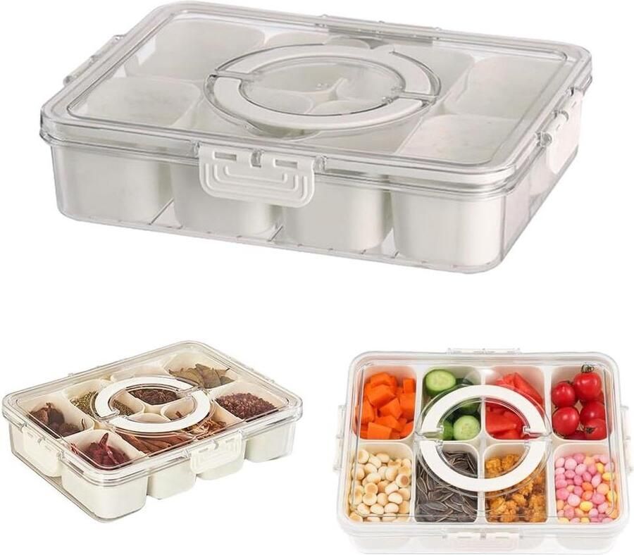 Snackbox met vakken snackschaal deksel kunststof onderverdeling snackschalen opbergdoos keuken specerijen snackbox organizer snoep veganistisch koekjes fruit noten
