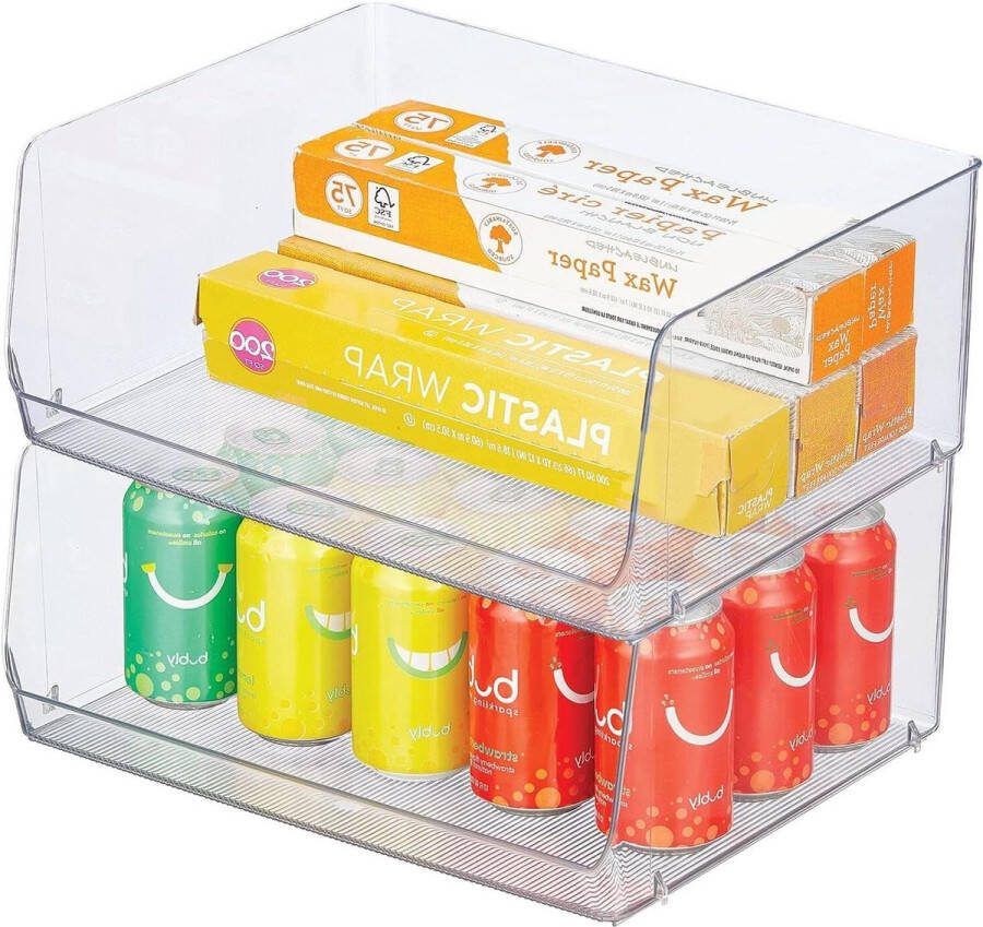 Snacks Storage Box with Open Front for Fridge Cupboard or Freezer BPA-Free Plastic Set of 2 Transparent
