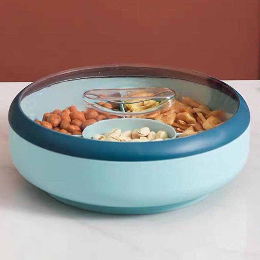 Snackschaal met deksel snackbord met 360 graden draaibaar snackbox met 5 afzonderlijke vakken snoepschaal voor noten snacks snoep koekjes (blauw)