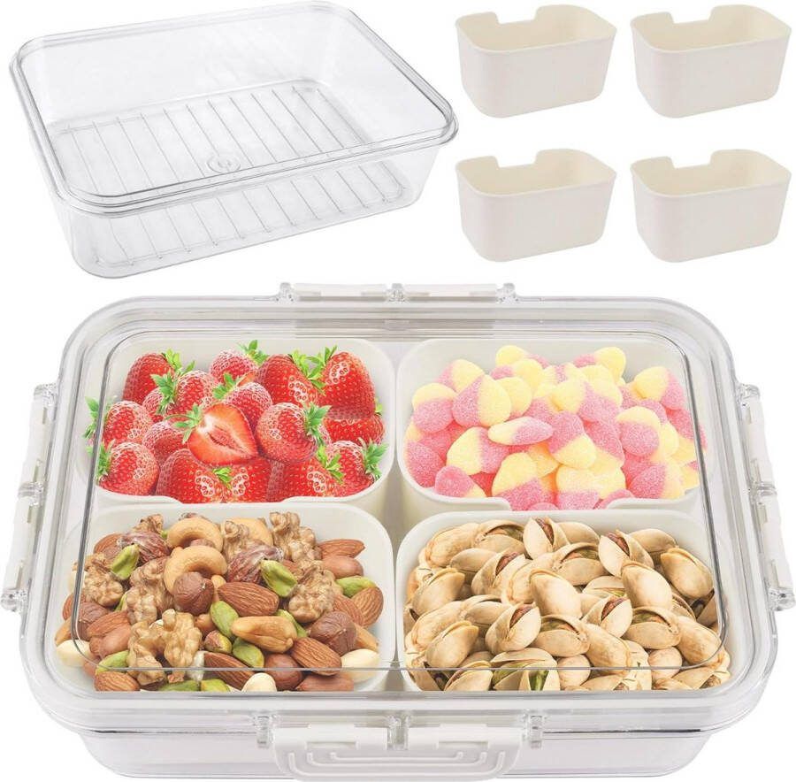 Snackschaal met deksel snackbord met vakken kunststof snackbox organiser snackbox met vakken en deksel voor snoep veganistische snacks koekjes noten fruit
