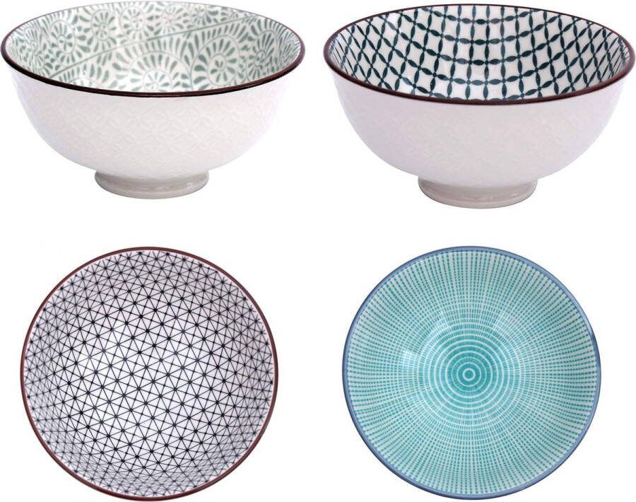 Snackschaal set van 4 van porselein dipschaal decoratieve schaal in uniek oosters design elegante serviesschaal voor dips koekjes desserts noten fruit ca. 400 ml (ontwerp 2)