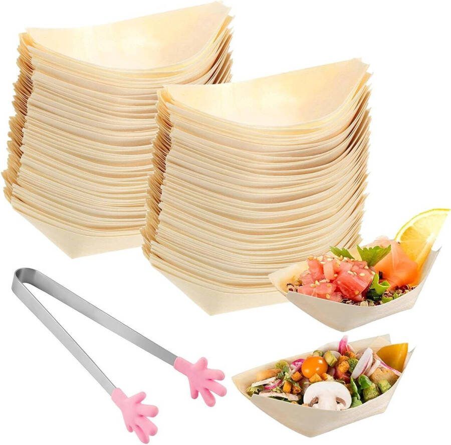 Snackschaaltjes voor schepjes Fingerfood schalen 85 x 6 cm Houten snack schaal Grenenhout Bamboe snackschaal Worstjes friet sushi Schalen & Presenteerbladen