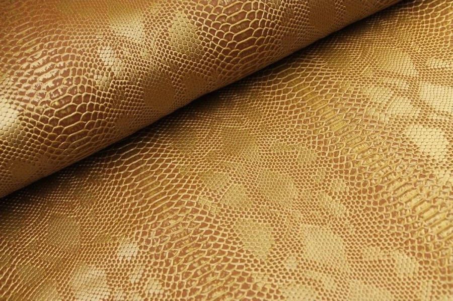 Snakeskin Goud Gold Slangenleer Kunstleer 100% Waterdicht stoffering- tassen Wanddecoratie 3D print Korting op rol per meter