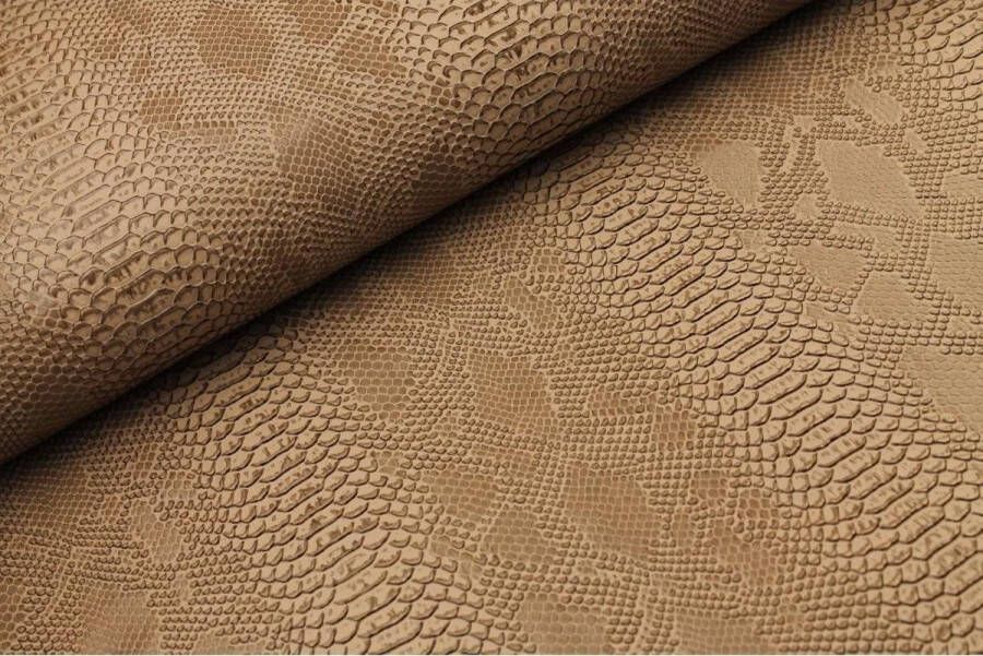 Snakeskin Zand Beige Bruin Slangenleer Kunstleer 100% Waterdicht stoffering- tassen Wanddecoratie 3D print Korting op rol per meter