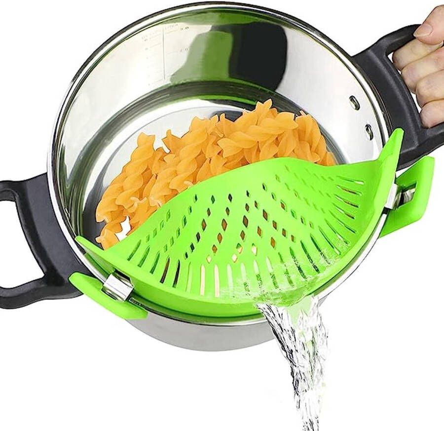 Snapp Zeef van siliconen keukenzeef afdruipzeef pastazeef om vast te klikken geschikt voor alle potten en schalen groen