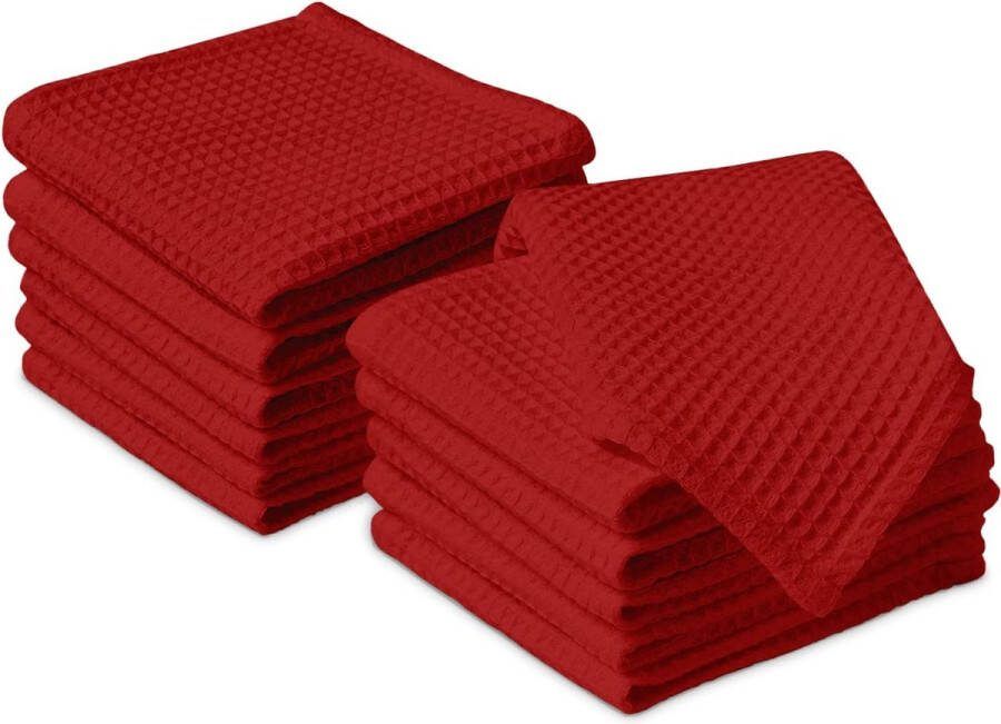 Sneldrogende keukentheedoeken 12 stuks katoen 30 x 30 cm zeer absorberende keukendoeken voor afwassen en afvegen van werkbladen rood