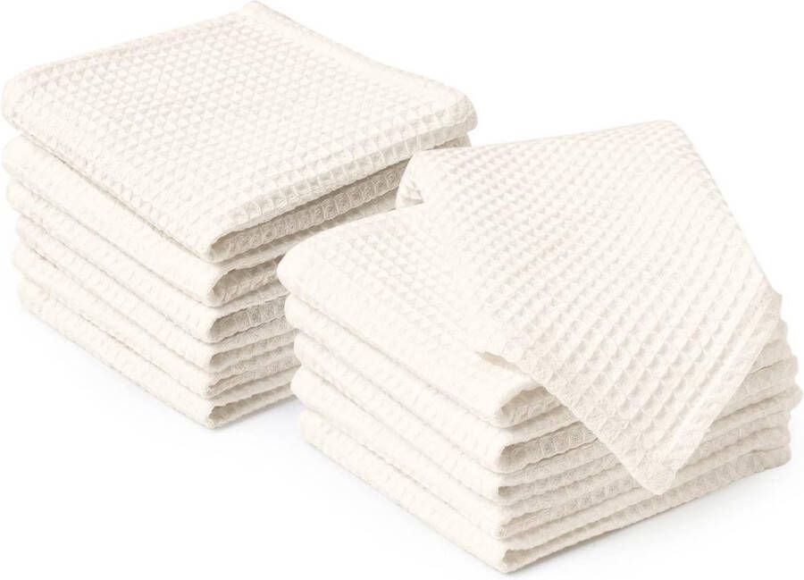 Sneldrogende theedoeken voor de keuken 12 stuks katoen 30 x 30 cm sterk absorberende keukenhanddoeken voor het afwassen en afvegen van werkbladen natuurlijk