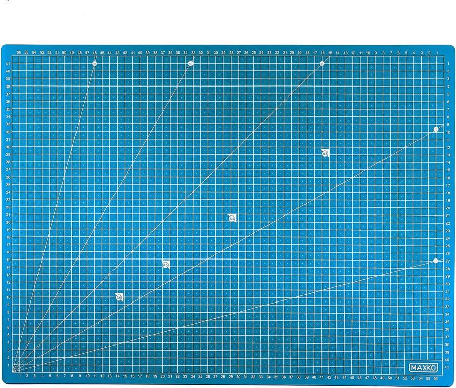 Snijmat 90 x 60 cm blauw zelfherstellend bedienbaar bedrukt metrische indeling snijonderlegger bureauonderlegger A1 90x60 hoekmaten 15°