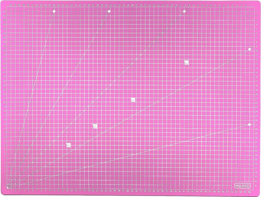 Snijmat 90 x 60 cm roze zelfherstellend aan beide zijden bedrukt metrische indeling snijonderlegger bureauonderlegger A1 90x60 hoekmaten 15°