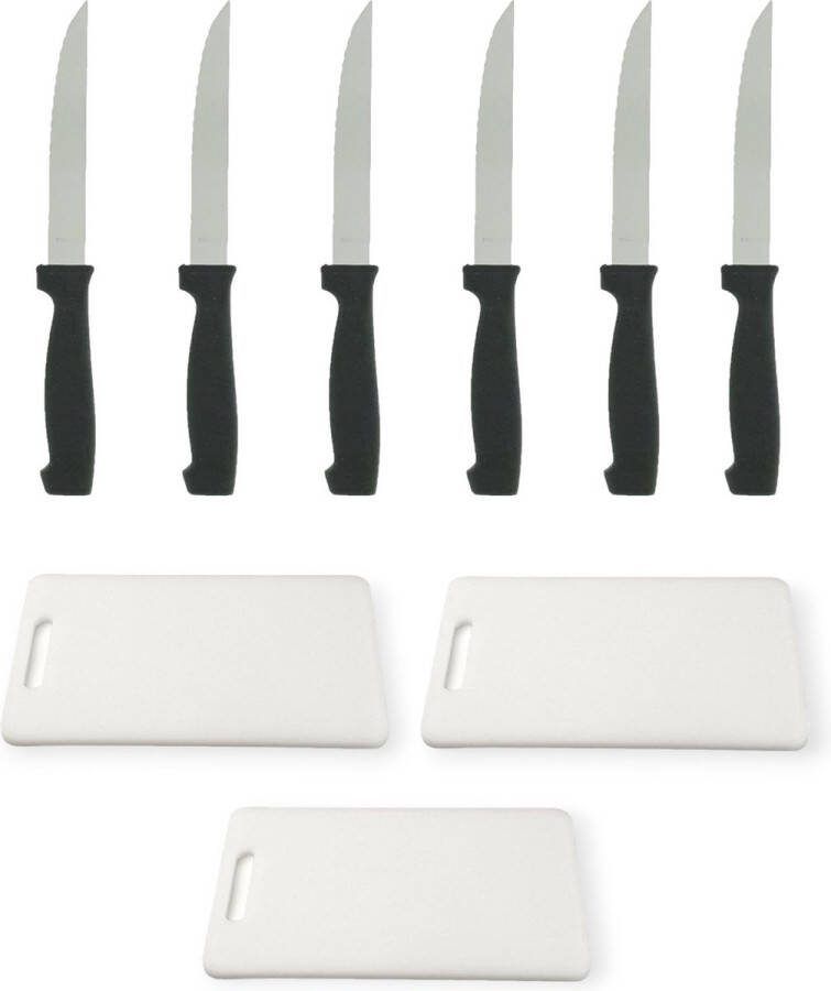 Snijplankenset & Steakmessen- (3 Delig 33x20x0.6cm Wit) (Steakmessen Set 6 stuks FestiCook Hoogwaardige Kwaliteit Perfect voor het Snijden van Sappige Steaks)