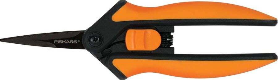 Snoeischaar roestvrijstalen messen met PTFE-coating kunststof handgrepen zwart oranje micropunt massief SP-131 1063321 lengte: 15 4 cm