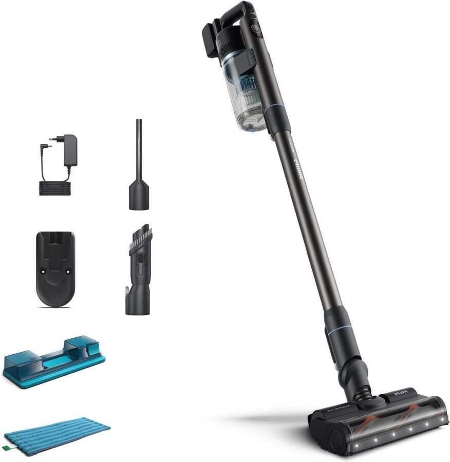 Snoerloze Stofzuiger PowerCyclone 12 Met LED Lampjes Opzetbare Aqua Module Blauw 80 min Werktijd 2 Accessoires