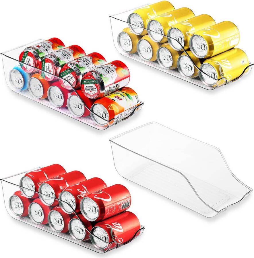 Soda Can Organizer voor Koelkast Vriezer Aanrecht Kasten Pantry. Houder Voor Drank En Ingeblikt Voedsel Voor Koelkastopslag Doorzichtige Drankdispenser 4-pack