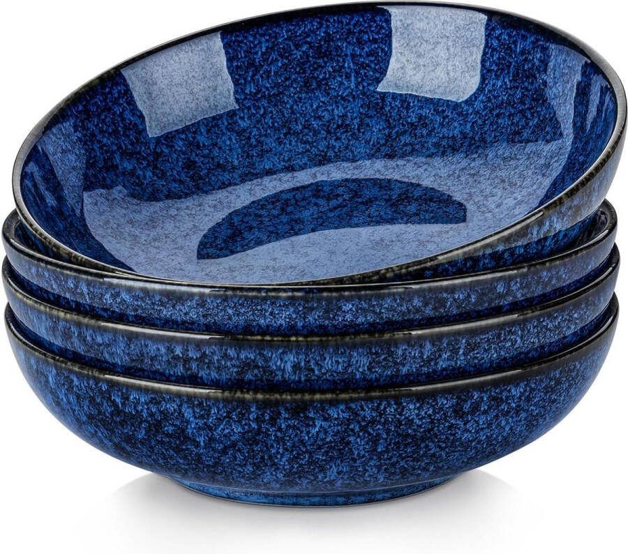 Soepborden set van 4 1140 ml pastaborden diepe noedelkommen blauwe aardewerk slakommen Kommenset