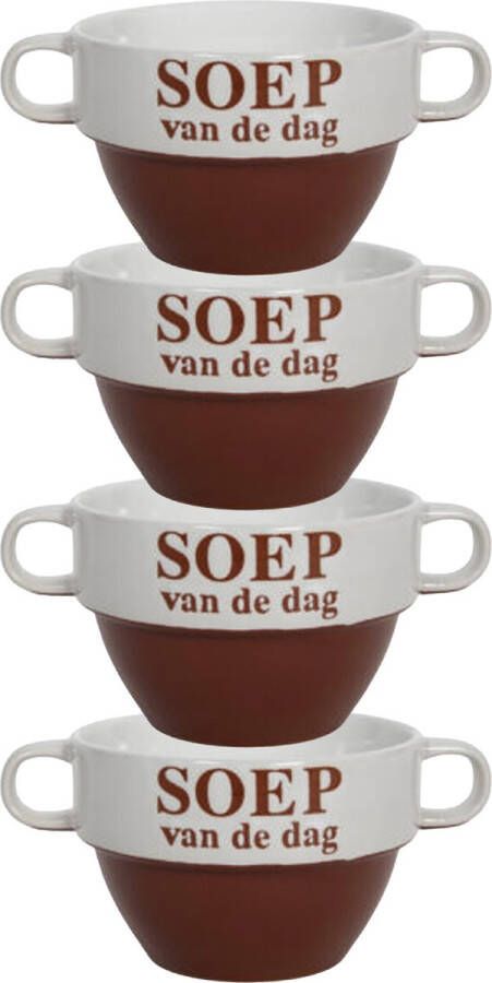 Merkloos Soepkommen 4x Soep van de dag keramiek D12 x H8 cm Bordeaux rood Stapelbaar Kommetjes