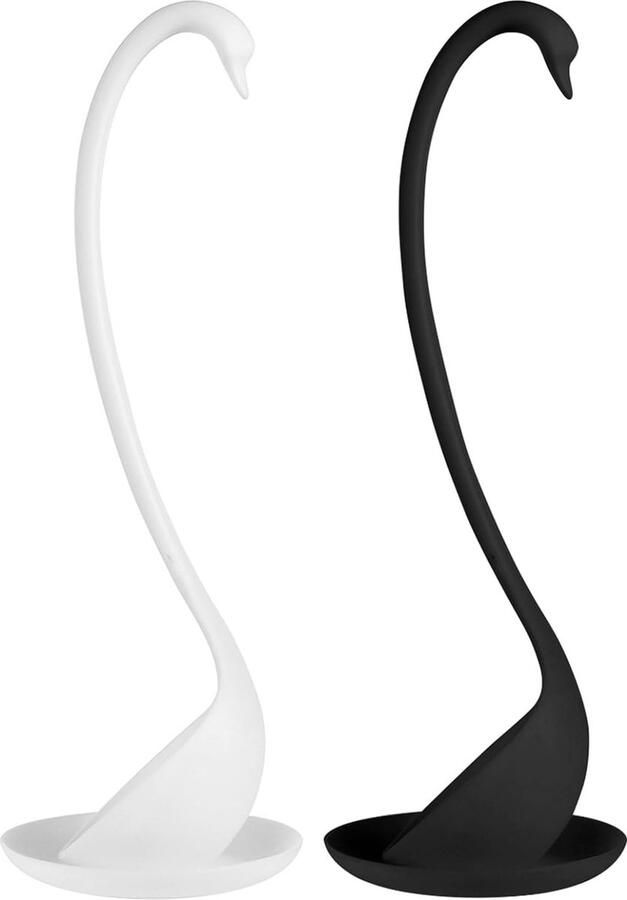 Soeplepels 2 stuks zwaan pollepel 29 cm sauslepel lange handgreep soeplepelset grote lepelset voor keuken thuis restaurant vaatwasmachinebestendig sauslepel (zwart + wit)