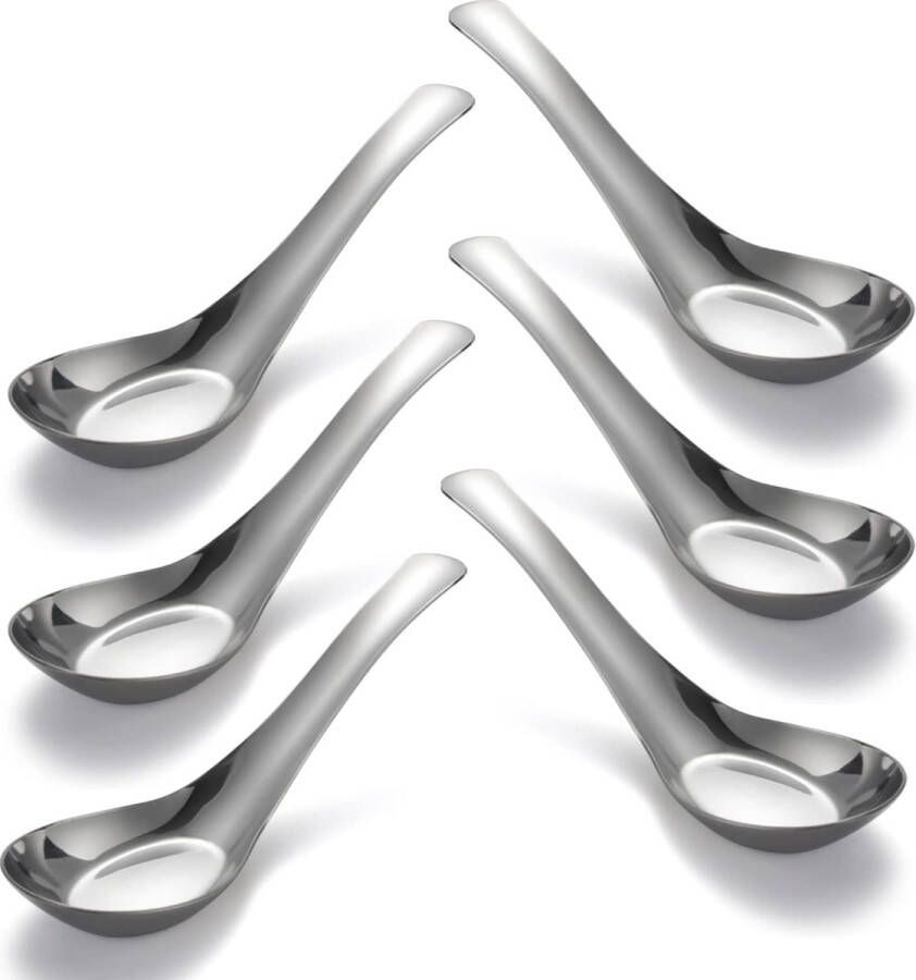 Soeplepels Roestvrijstalen Eetlepels Set van 6 Chinese Soeplepels Spiegelgepolijste Aziatische Soeplepels voor Bouillon Dessert Granen Thaise Miso Ramen (Groot 6)