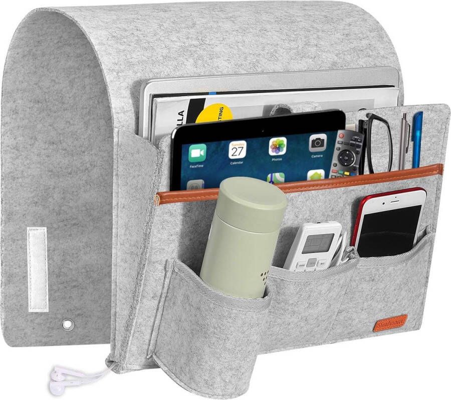 Sofa Remote Houder Hangende Bank Caddy met 5 zakken Nachtbank Opbergvak voor Laptop iPad Tijdschriften Boeken Telefoon Lichtgrijs