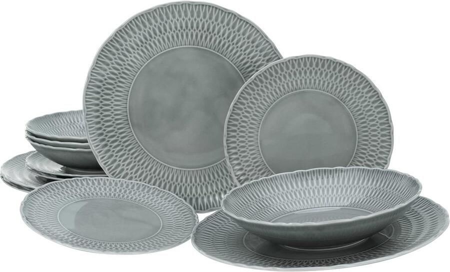 Sofia Stone servies 12 delige bordenset in grijs Serie 33068