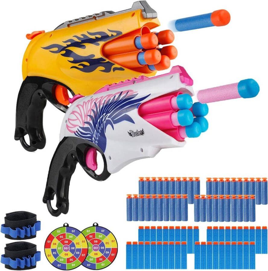 Soft Bomb Shockwave speelgoedpistool met 80 darts inclusief 2 doelen en 2 tactische polsbandjes binnen- en buitenspeelgoed voor 3-8 jarige jongens en meisjes
