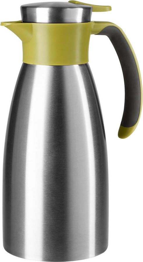 Soft Grip thermoskan 1 liter roestvrij staal 12 uur warm + 24 uur koud lekvrij antislip handgreep kleur groen