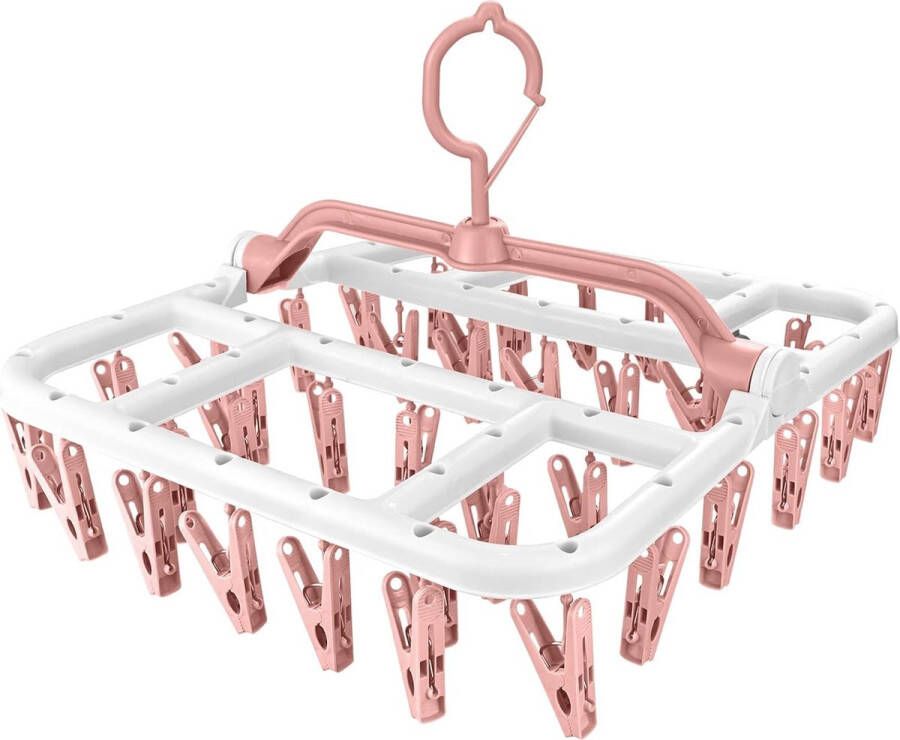 Sokken Droger Kledingrek Ondergoedhanger met 40 Clips Opvouwbaar Kledingrek Winddichte Hanger Droogrek voor Sokken en Ondergoed Babykleding Kleine Wasitems (Roze)