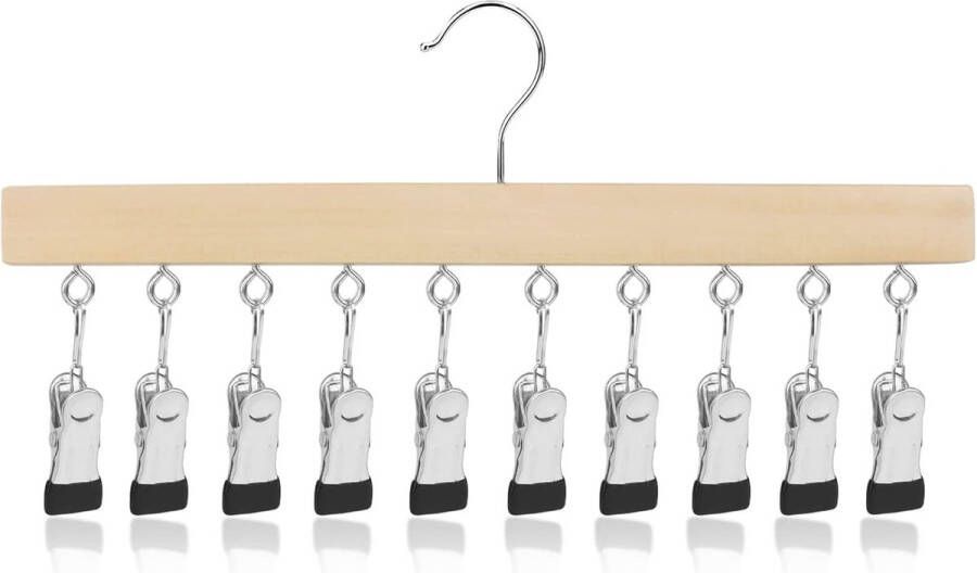 Sokkendroger wasrek van hout 10 clips 360° draaihaak kleerhanger voor muts ondergoed gezichtsmasker handdoeken handschoenen (houtkleur)