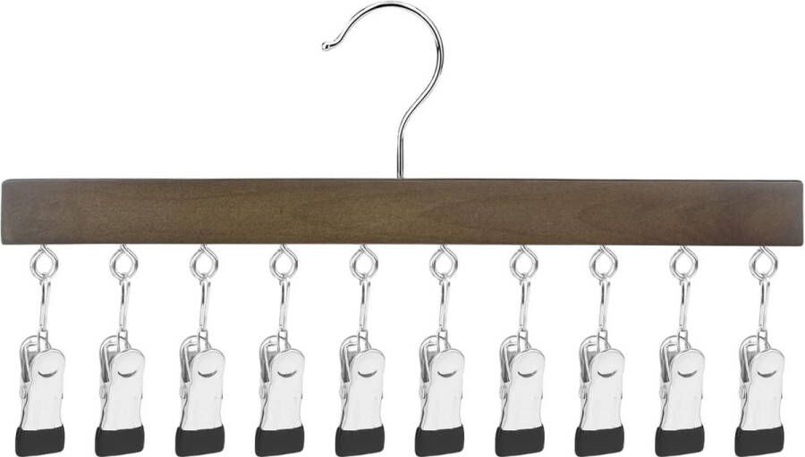 Sokkendroger wasrek van hout 10 clips 360° draaihaken kleerhanger voor muts ondergoed gezichtsmasker handdoeken handschoenen (bruin)
