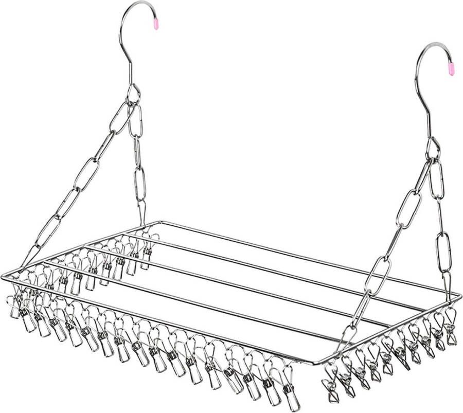 Sokkendroger wasspin klein balkonsokkenframe roestvrij staal multifunctionele kleerhanger met 36 wasknijpers voor sokken ondergoed babykleding handdoek schoen handschoenen (zilver)