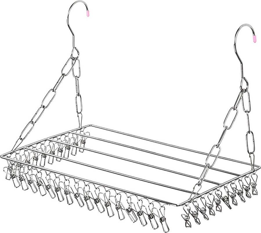 Sokkendroger wasspin klein balkonsokkenframe roestvrij staal multifunctionele kleerhanger met 36 wasknijpers voor sokken ondergoed babykleding handdoek schoen handschoenen (zilver)