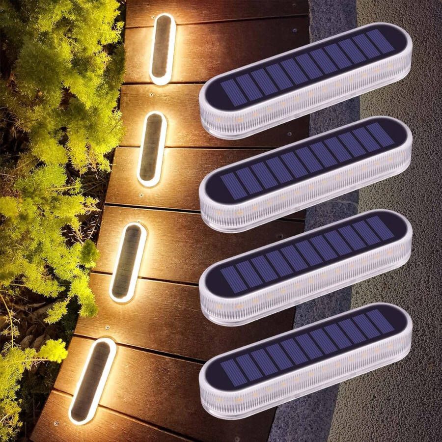 Solar Buitenlamp Solarlampen voor Buiten 4 Stuks LED Zonnelamp Buitenlamp IP68 Waterdicht Zonne-licht Tuinverlichting Auto Aan Uit Zonnedekverlichting Staplichten Padverlichting voor Tuin Gazon Warm Wit 2700K [Energieklasse A+++]
