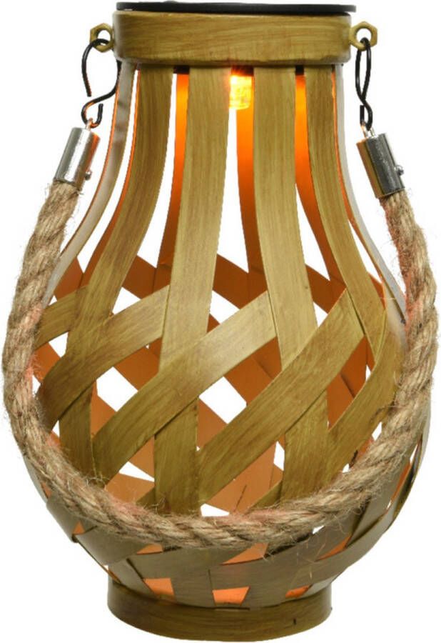 Merkloos Sans marque Solar lantaarn ijzer goud met vlam effect 18 5 cm Tuinlantaarns Solarverlichting Tuinverlichting