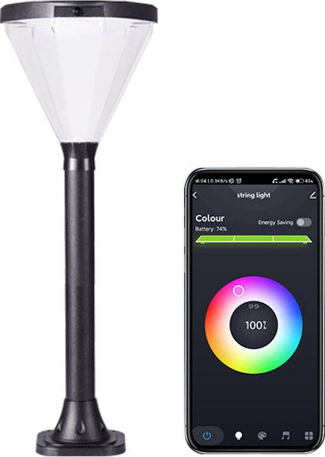 Solar Led Lantaarn met App Telefoonbestuurbare Tuinverlichting op Zonne-energie Padverlichting dag nacht Sensor