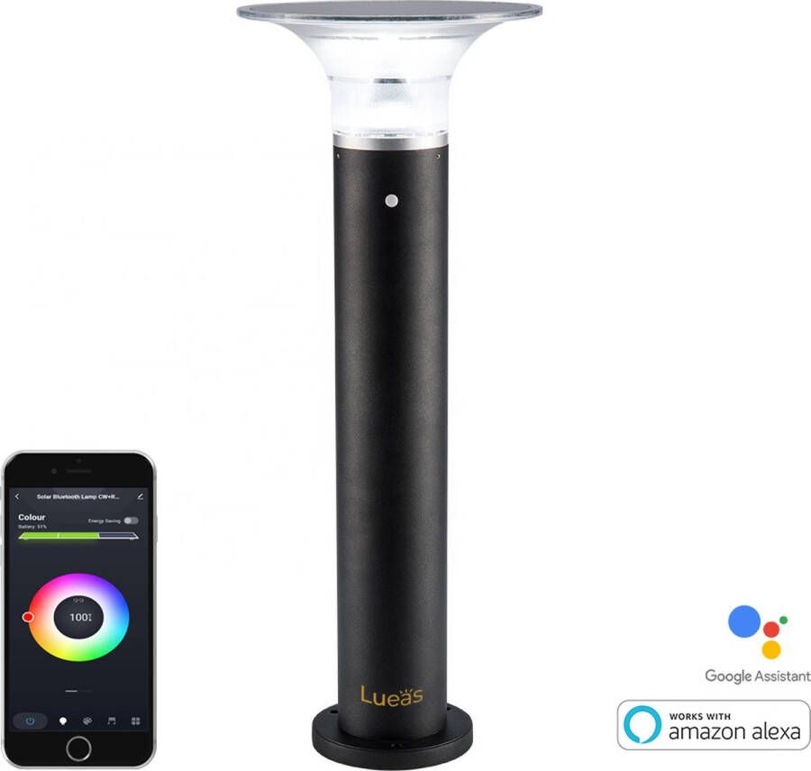 Solar LED lantaarn Telefoonbestuurbaar- met app Zonne-energie Padverlichting Lichtsensor Bluetooth Tuinlamp op Zonne-energie