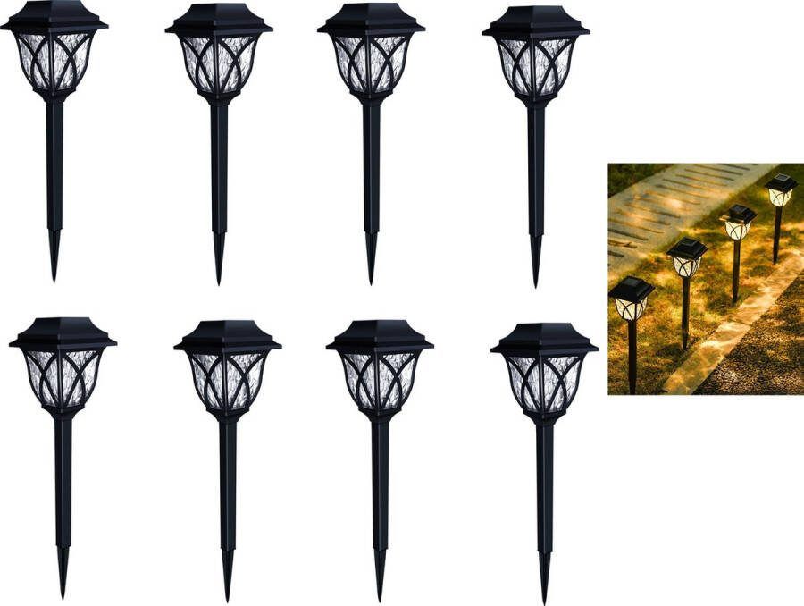 Solar priklamp Set van 8 stuks -Padverlichting- Vierkant Waterproof RVS -buitenlampen Priklamp op zonne-Solar Grondspots -Tuinverlichting op zonne Lampen Voor Gazon Terras Tuin Loopbrug (warm licht)