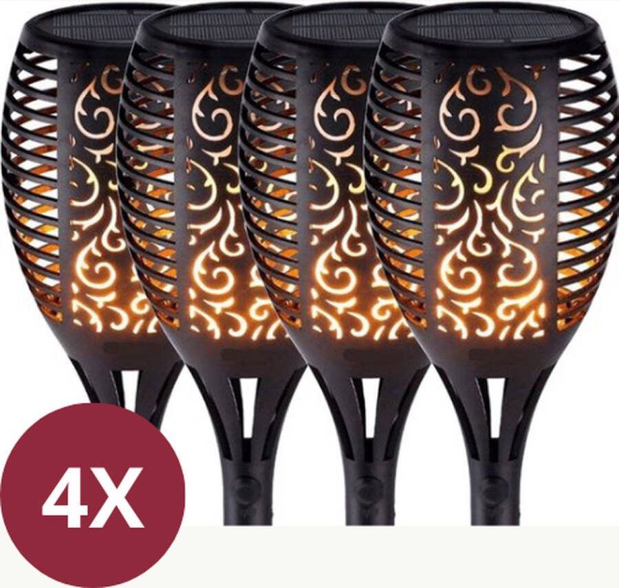 Solar Tuinfakkel Vlam – Set van 4 – Zonne-energie Energiezuinig Milieuvriendelijk Fakkel Tuinverlichting LED verlichting Tuinpadverlichting