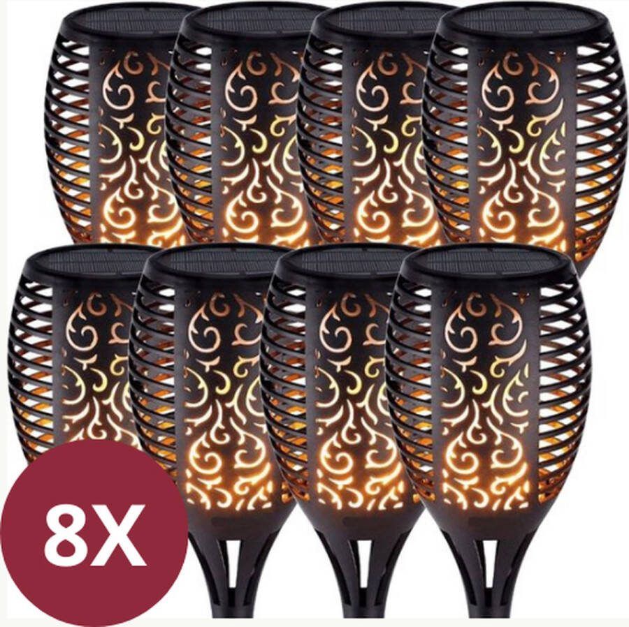Solar Tuinfakkel Vlam – Set van 8 – Zonne-energie Energiezuinig Milieuvriendelijk Fakkel Tuinverlichting LED verlichting Tuinpadverlichting